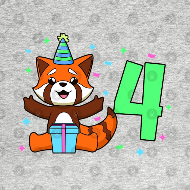 I am 4 with red panda - kids birthday 4 years old by Modern Medieval Design